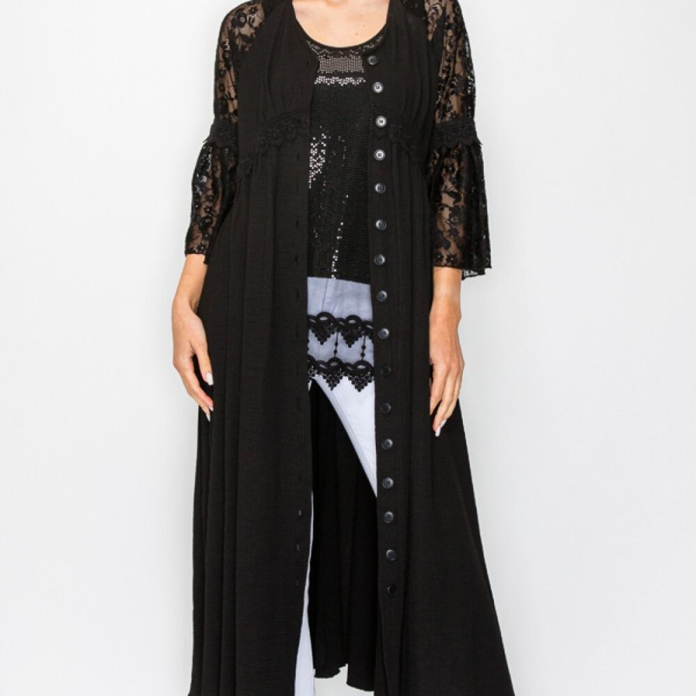 NWT origami designer BLACK CARDIGAN DUSTER JACKET DRESS boho western Chic SM-3X